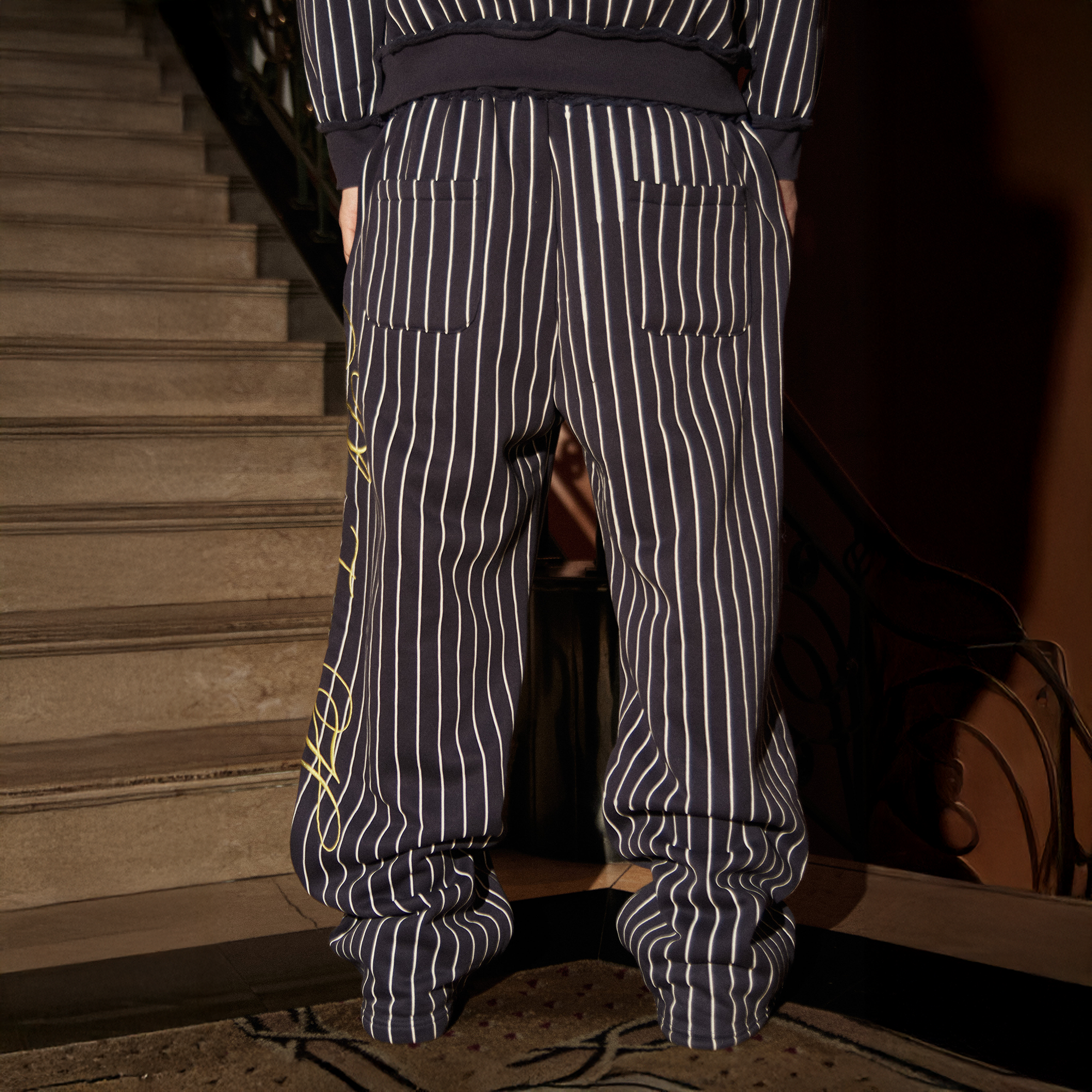 PHANTOMHUNTER Stripe Embroidered Studded Pants-Pants-M (Preorder)-Free Shipping Leatheretro