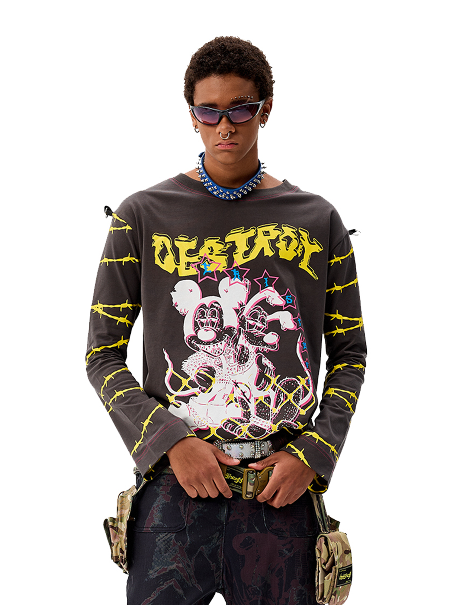 CYCYCY Punk Cartoon Mouse Graphic Long-Sleeve Tee-L/S Tee-S-Free Shipping Leatheretro