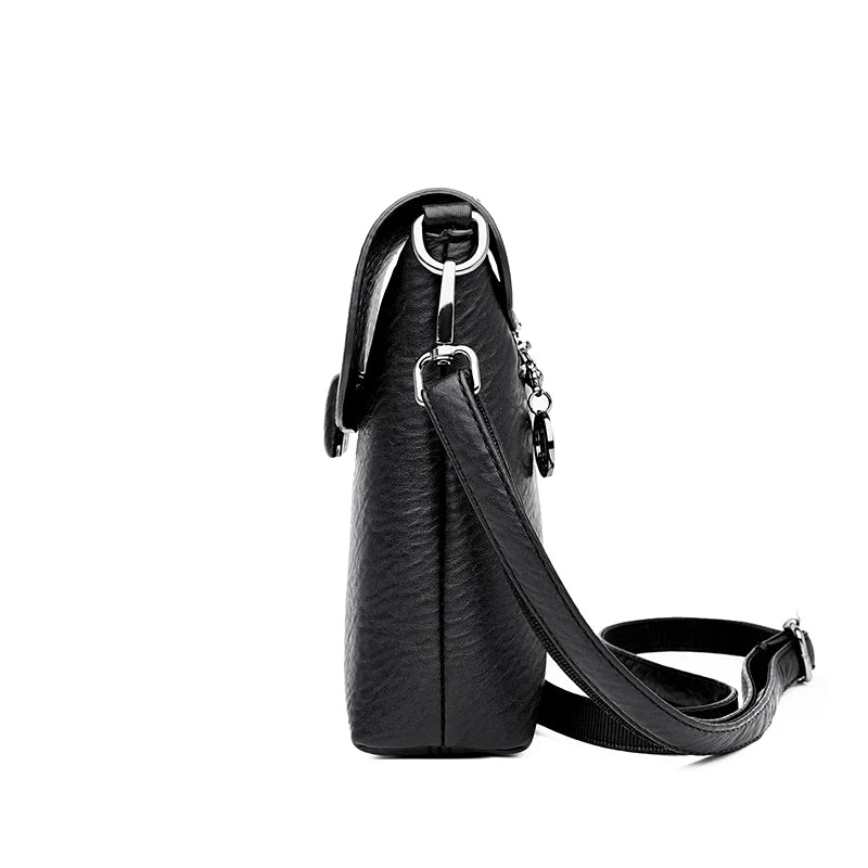 Small Crossbody Phone Bag Flap Purse for Women-Messenger Bag-Black-Free Shipping Leatheretro