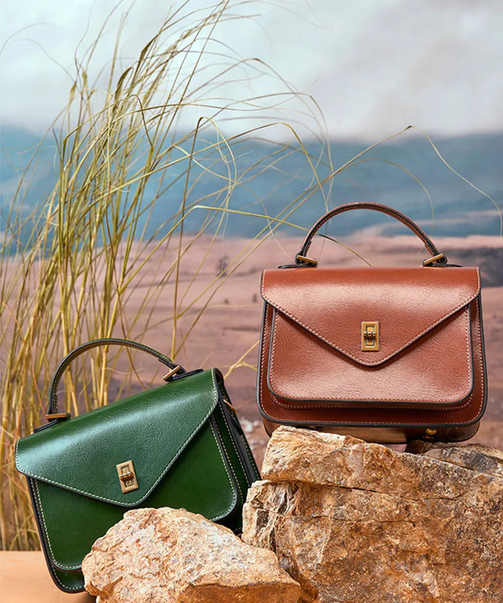 Real Cowhide Crossbody Bag – Retro Designer Small Satchels-Handbags-Dark Green-Free Shipping Leatheretro