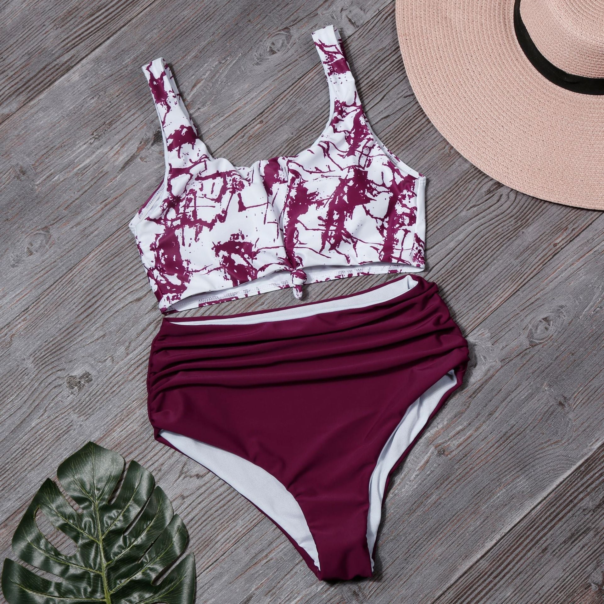 Sexy Leopard Two Pieces Bikini Swimsuits-Swimwear-Wine Red-S-Free Shipping Leatheretro