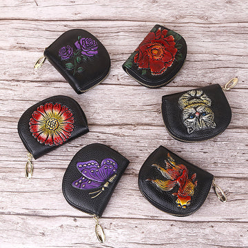 Full-Grain Leather Women’s Multi-Functional Large Capacity Coin Purse-Handbags, Wallets & Cases-Gold Fish-Free Shipping Leatheretro