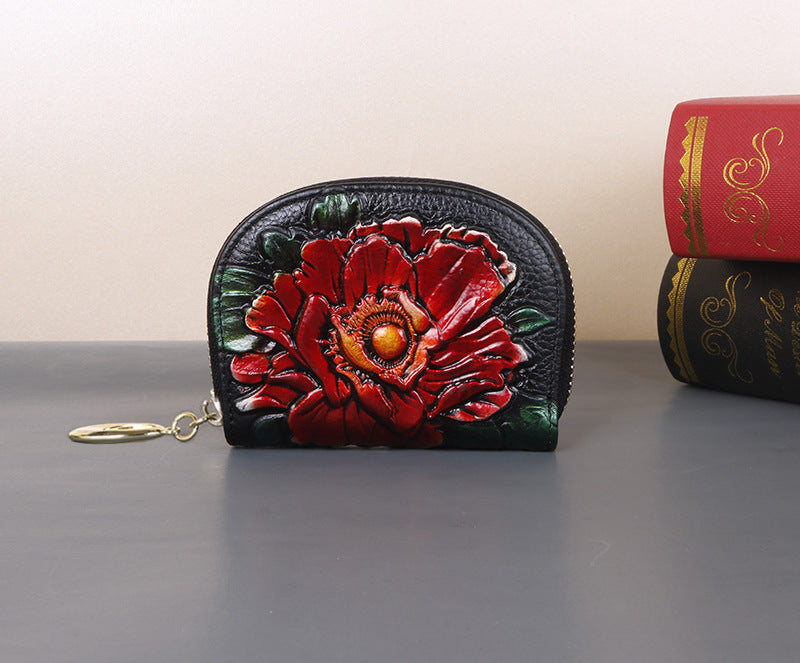 Full-Grain Leather Women’s Multi-Functional Large Capacity Coin Purse-Handbags, Wallets & Cases-Gold Fish-Free Shipping Leatheretro