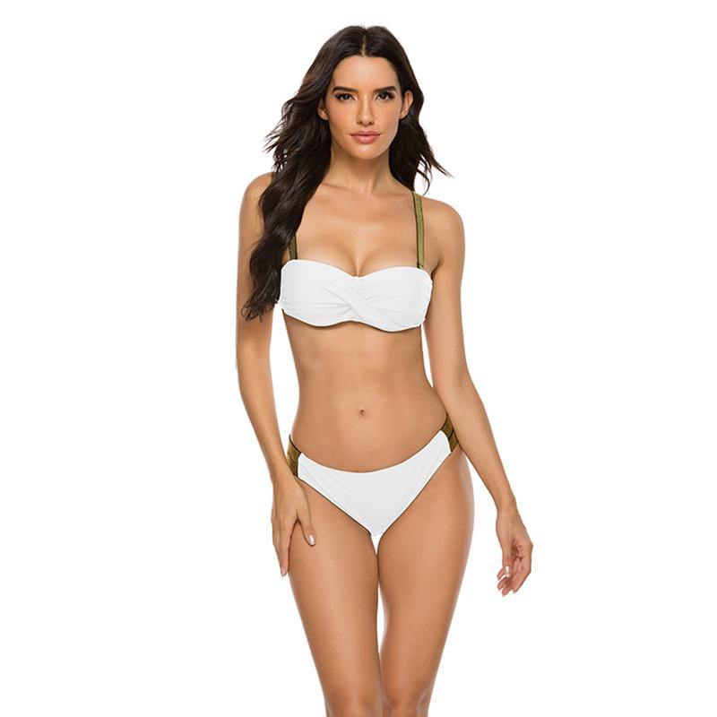 Sexy Women Gold Belt Summer Beach Bikini-Women Swimwear-White-S-Free Shipping Leatheretro