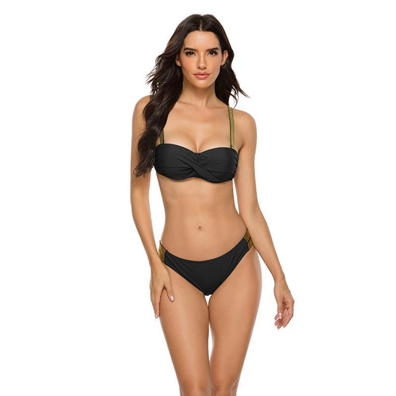 Sexy Women Gold Belt Summer Beach Bikini-Women Swimwear-Black-S-Free Shipping Leatheretro