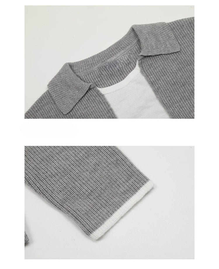 CLP Unisex Ash Black Navy Collar Knit Sweater-Gray-S-Free Shipping Leatheretro