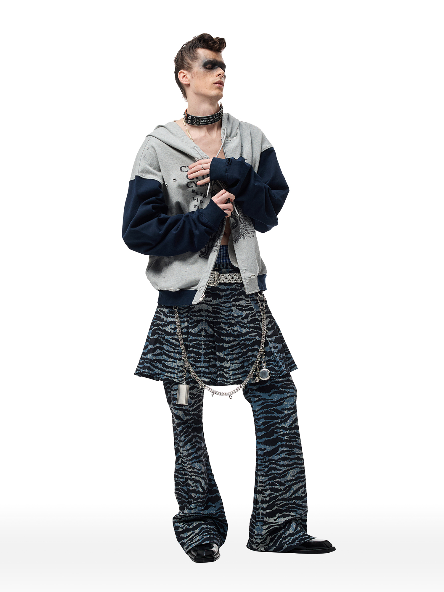 CYCYCY Punk Tiger-Stripe Detachable Pleated Flared Pants-Pants-XXS / 27"-Free Shipping Leatheretro