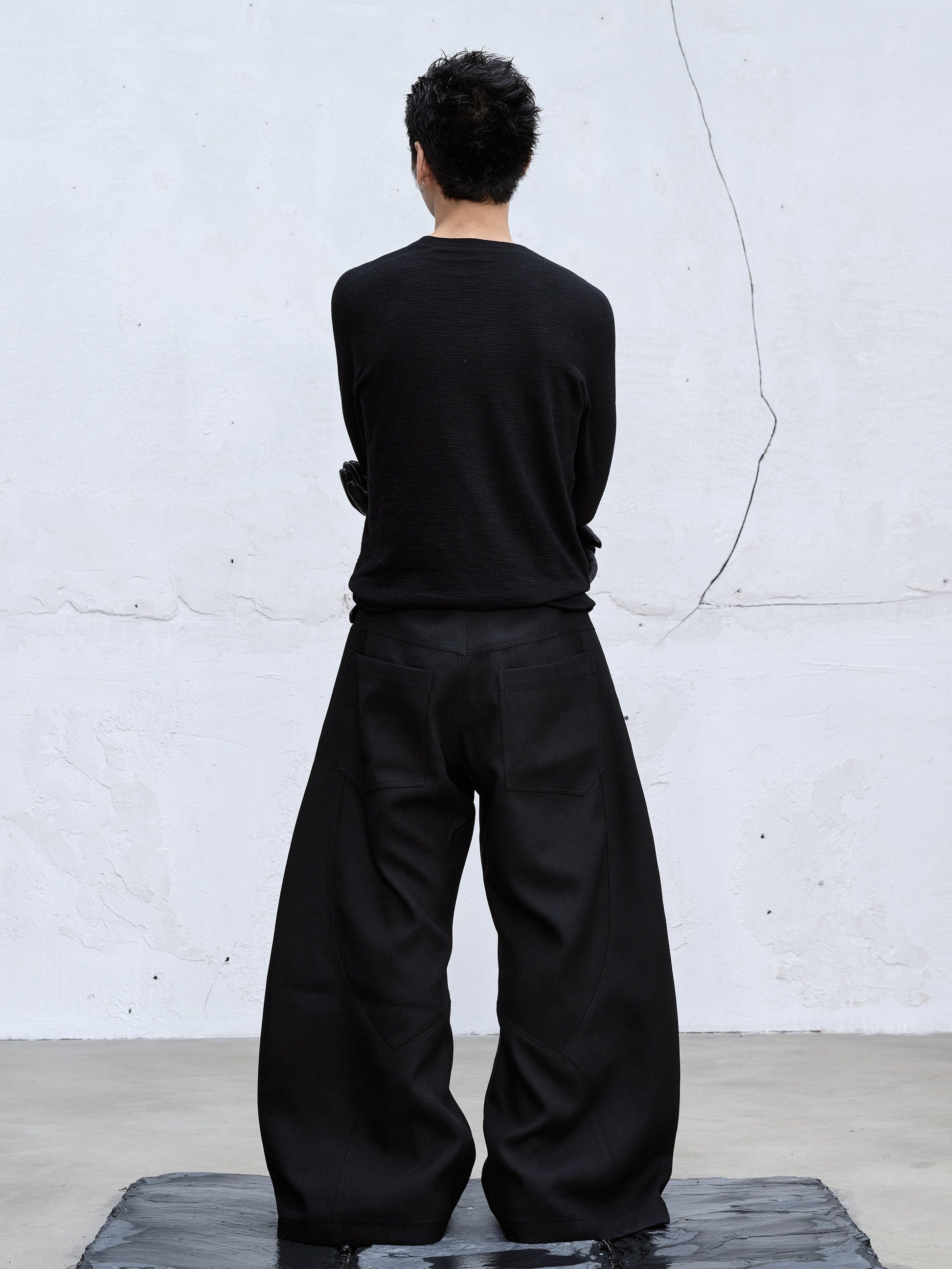 CATSSTAC Curved Draped Wide-Leg Trousers-Pants-M-Free Shipping Leatheretro