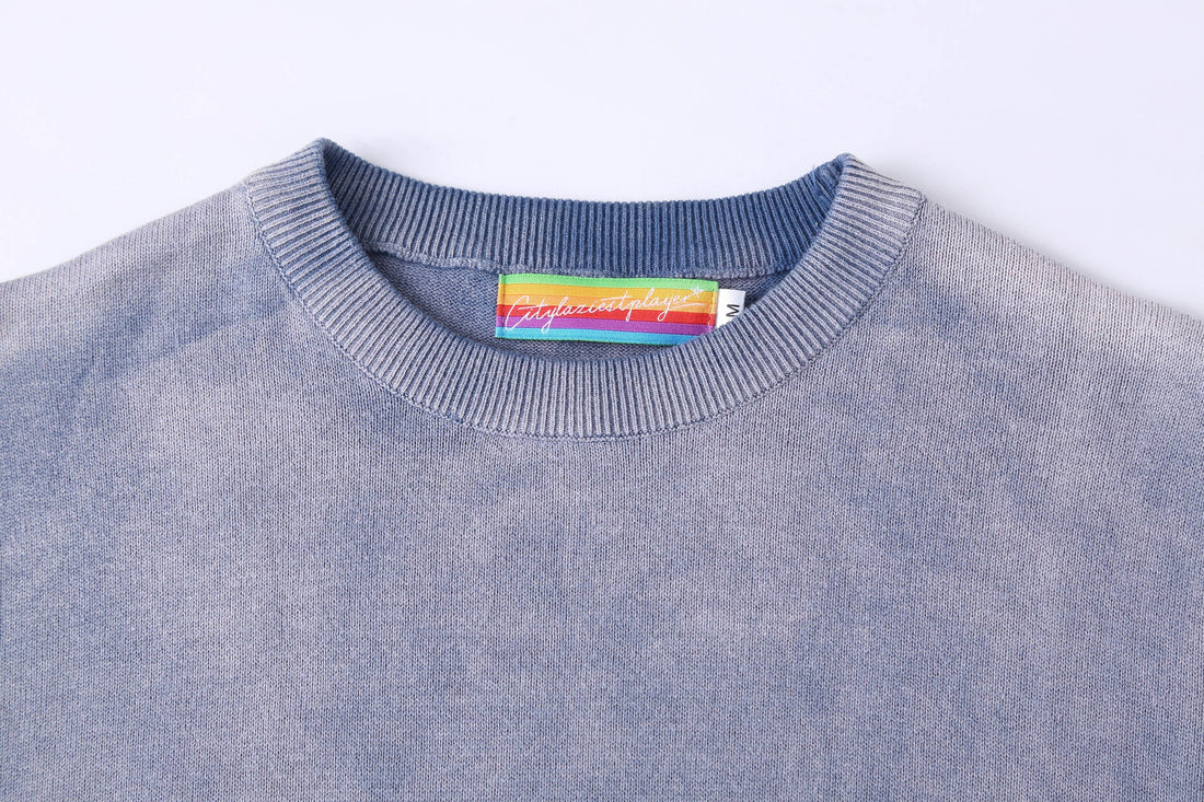 CLP Gradient Sheer Knitted T-Shirt-T Shirt-M-Blue-Free Shipping Leatheretro