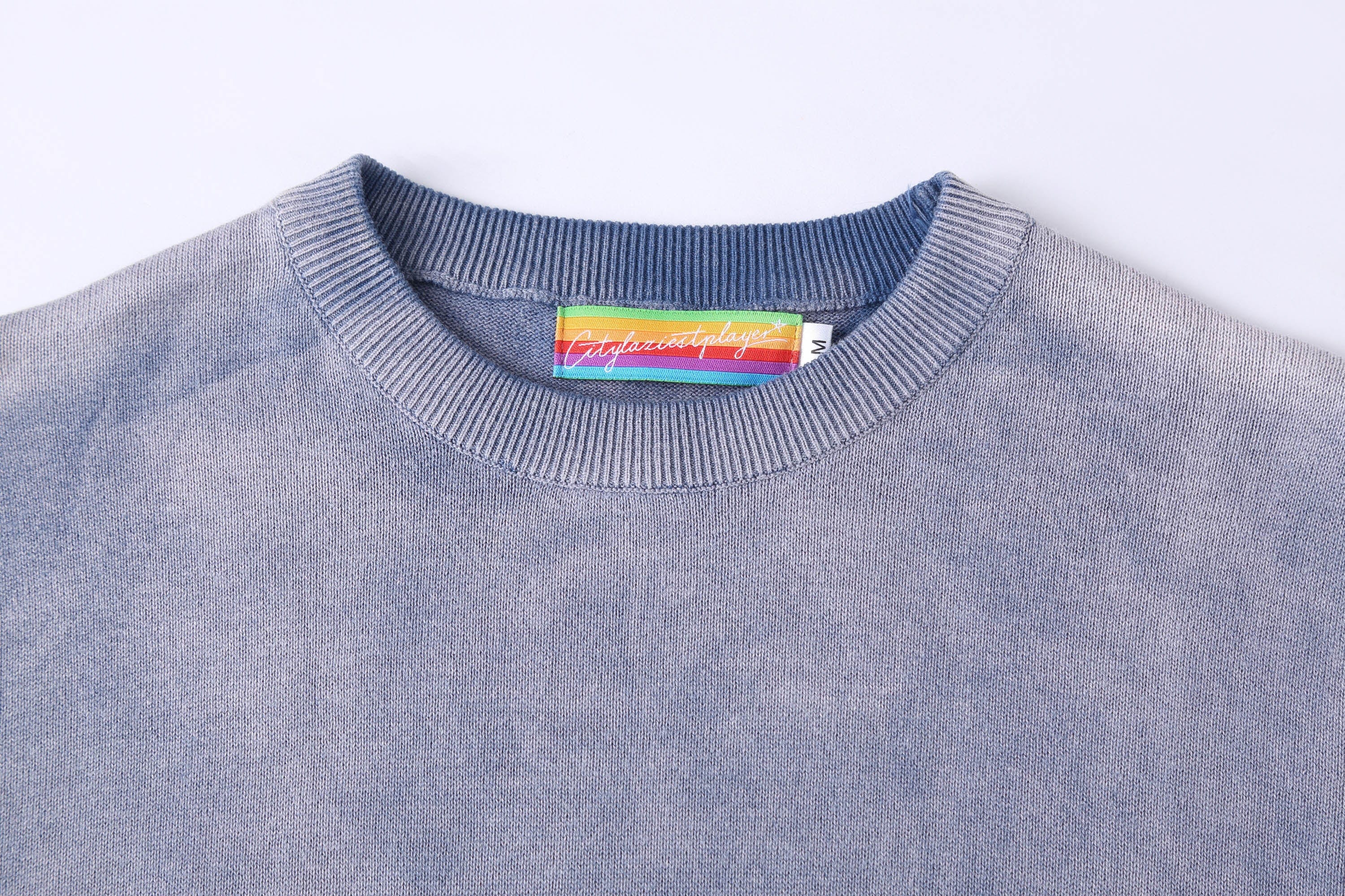 CLP Gradient Sheer Knitted T-Shirt-T Shirt-M-Blue-Free Shipping Leatheretro