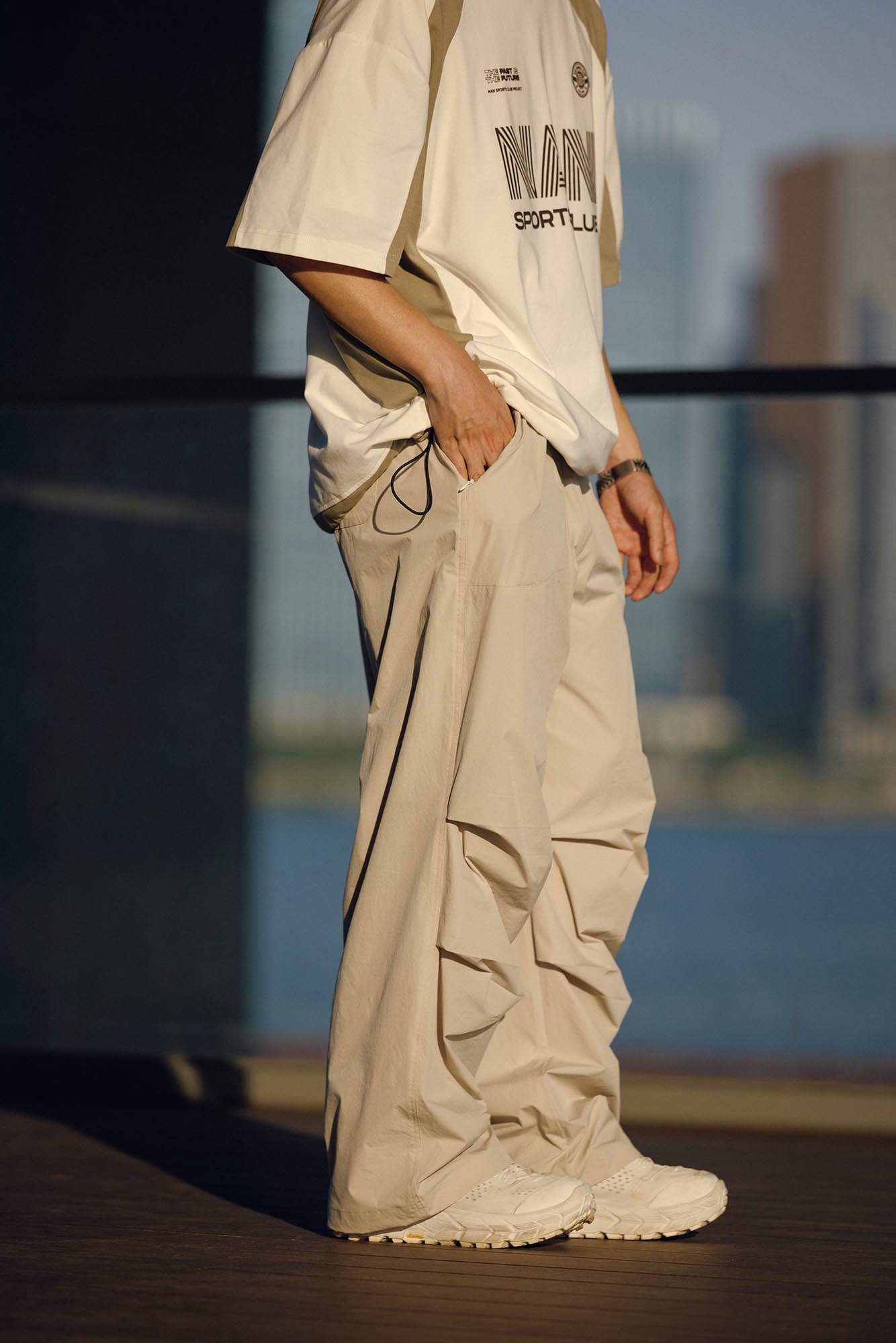 BANANA CLUB Quick-Dry Drawstring Crinkled Parachute Pants-Pants-S-White-Free Shipping Leatheretro