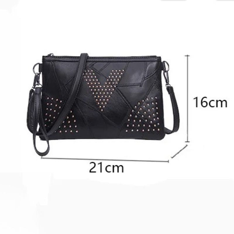 Women’s Black Rivet Shoulder Bag – Small Crossbody Messenger Handbag-Handbags-Black-Free Shipping Leatheretro