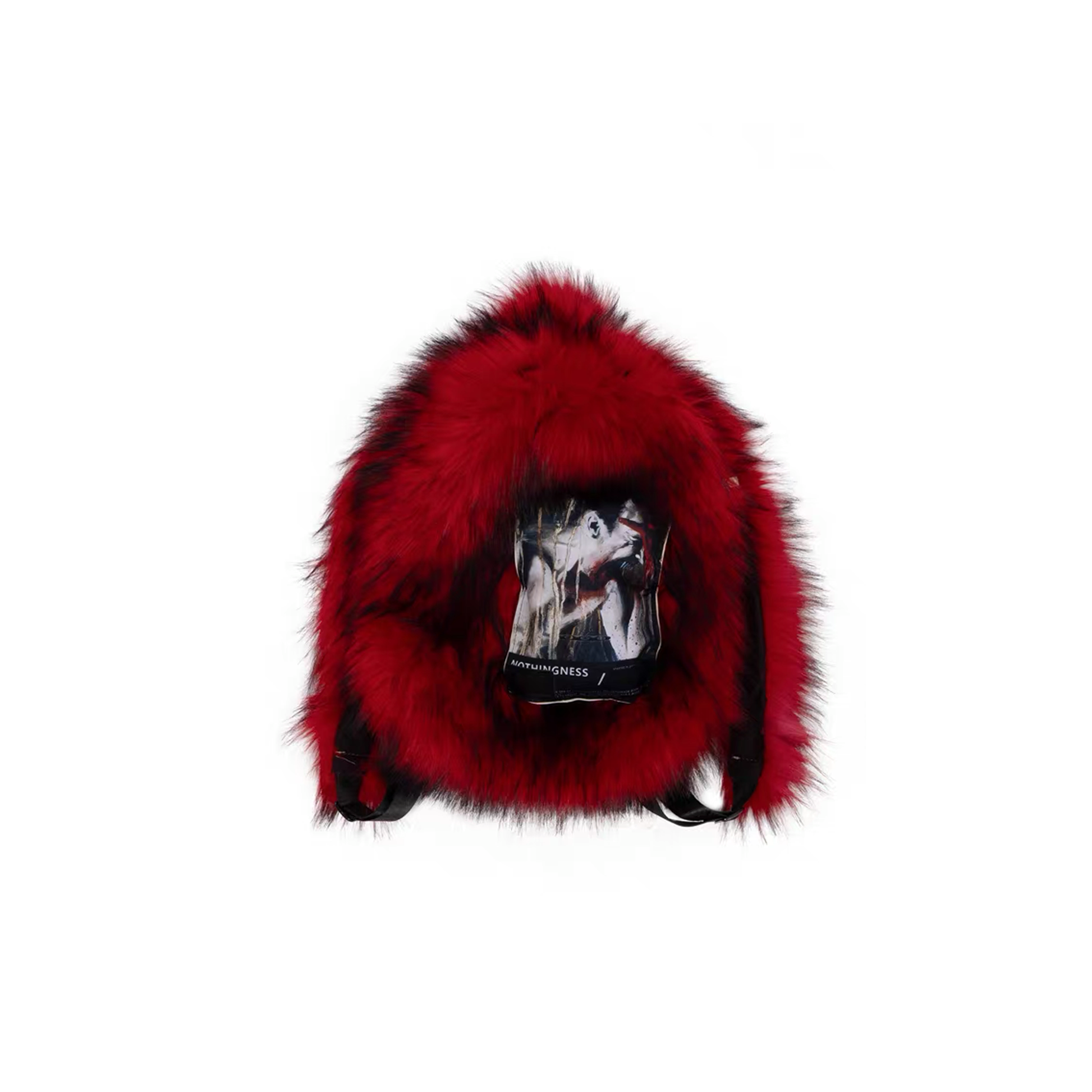 NOTHINGNESS WORLD Shaggy Faux Fur Graphic-Patch Backpack-Bag-Red (Preorder)-Free Shipping Leatheretro