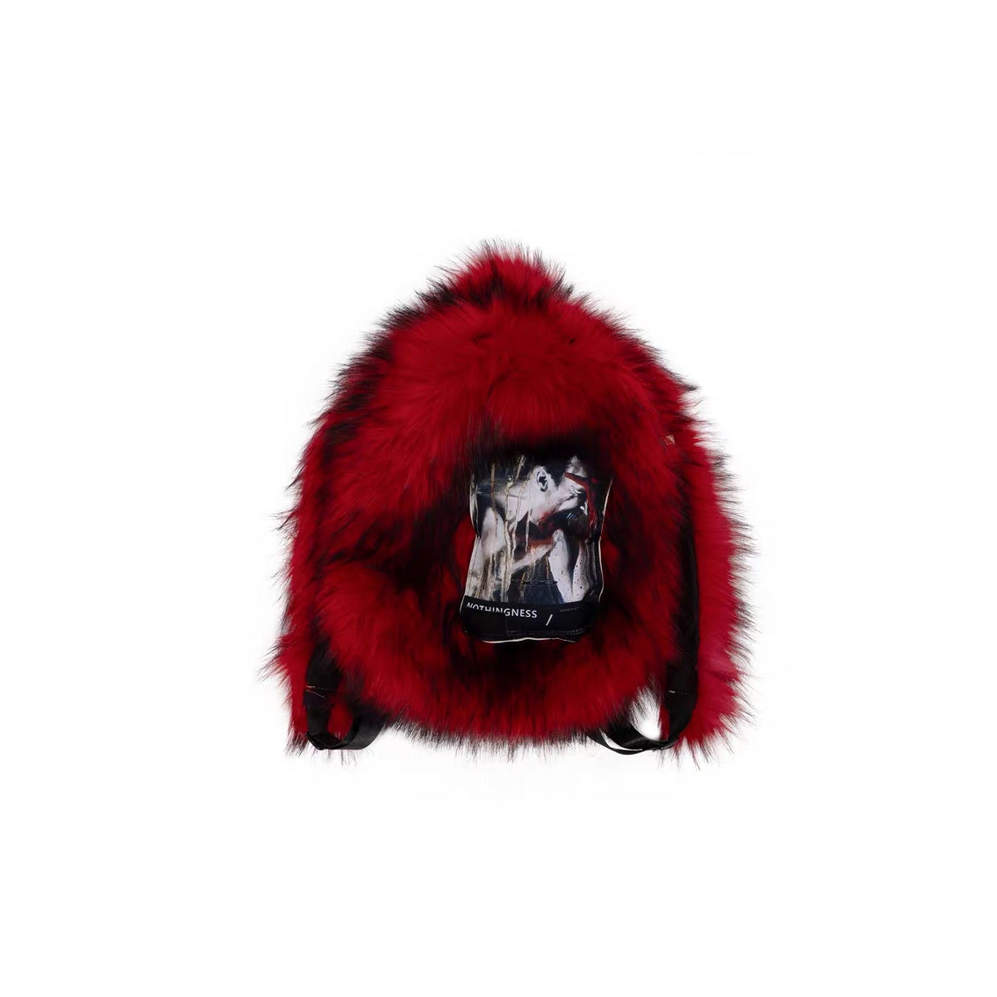 NOTHINGNESS WORLD Shaggy Faux Fur Graphic-Patch Backpack-Bag-Red (Preorder)-Free Shipping Leatheretro