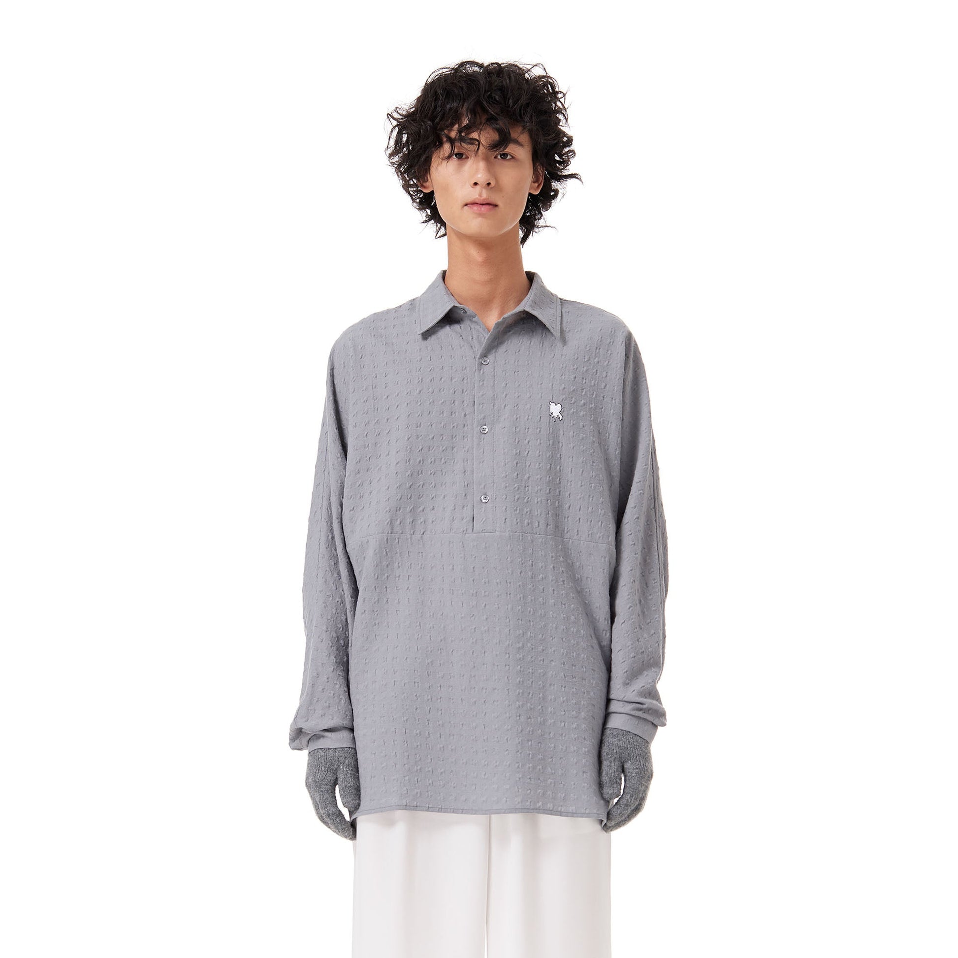 OUYANG WENJUN Drip Heart Embroidered Seersucker Shirt-Shirt-M-Free Shipping Leatheretro