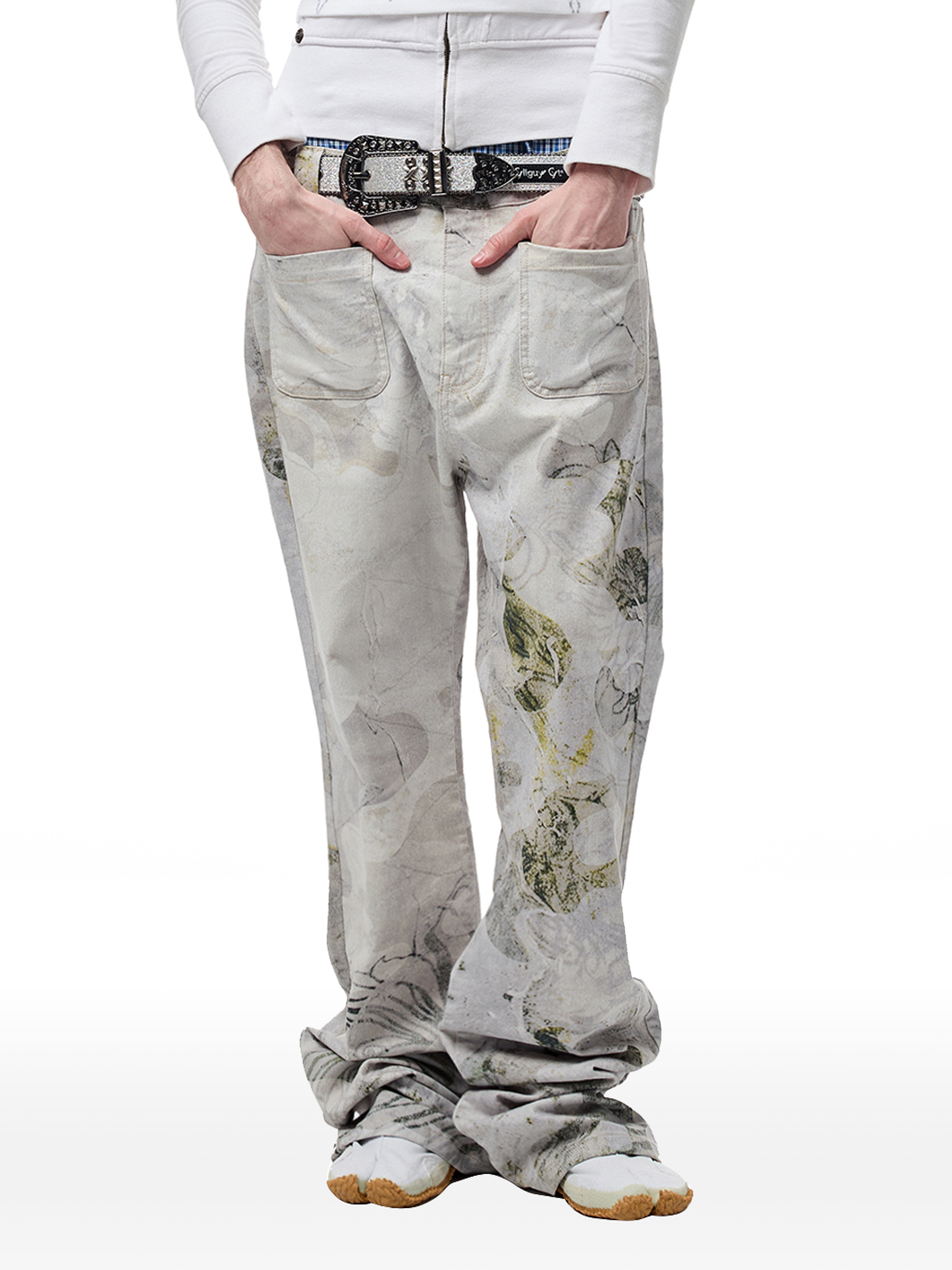 CYCYCY Floral Lace Full-Print Flared Jeans-Jeans-XXS / 27"-Free Shipping Leatheretro