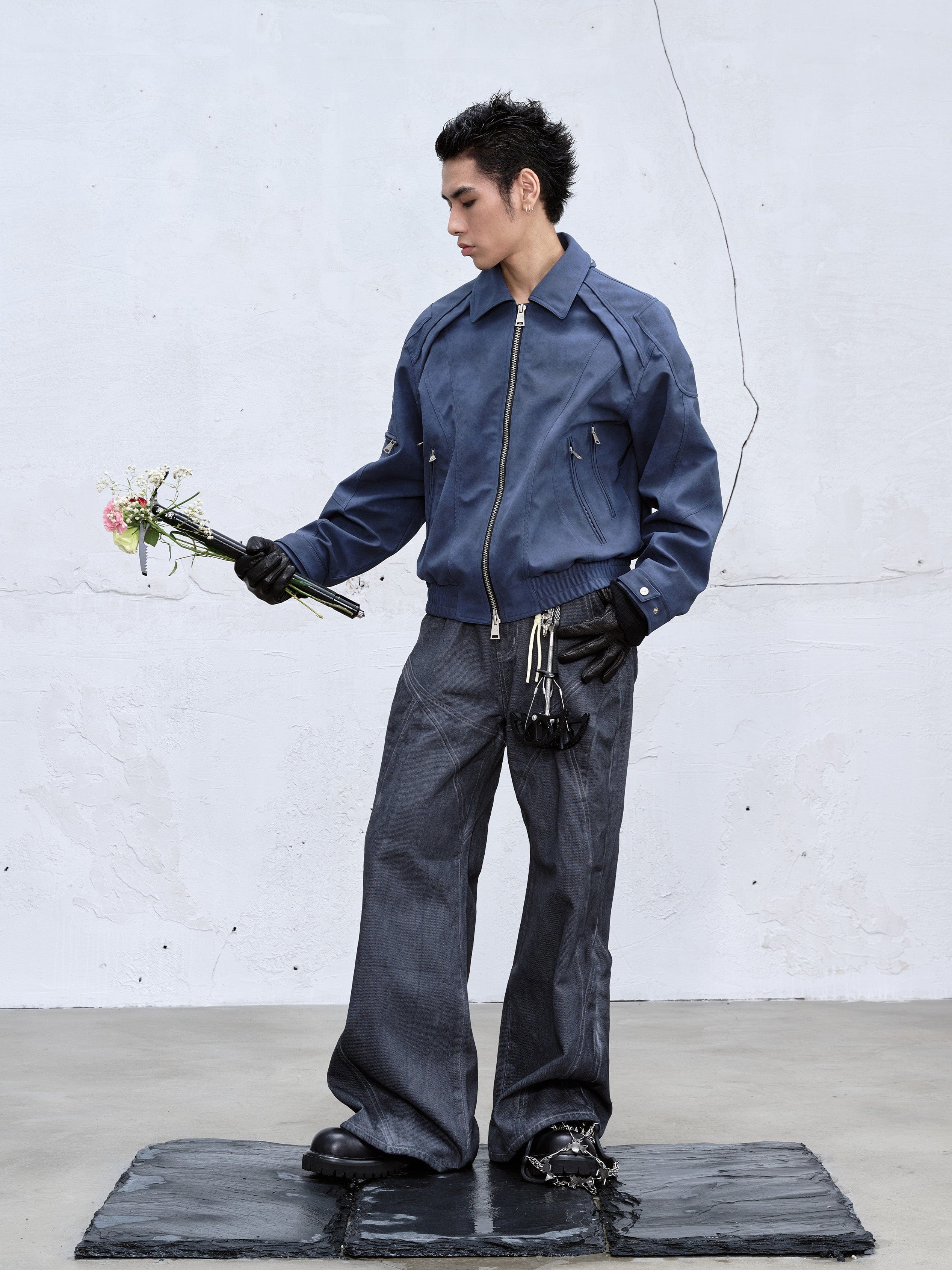 CATSSTAC Dyed Arc-Panel Wide-Leg Jeans-Jeans-Black-M-Free Shipping Leatheretro