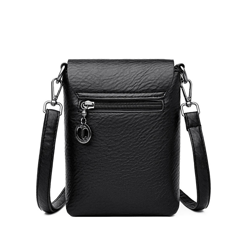 Small Crossbody Phone Bag Flap Purse for Women-Messenger Bag-Black-Free Shipping Leatheretro
