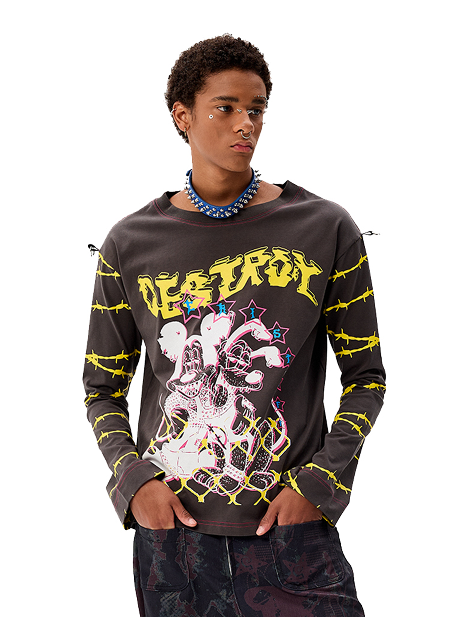 CYCYCY Punk Cartoon Mouse Graphic Long-Sleeve Tee-L/S Tee-S-Free Shipping Leatheretro