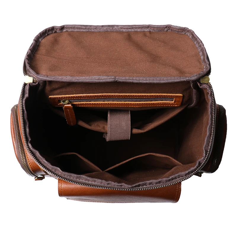 Cowhide Leather Backpack – High-Capacity Men’s Travel, Hiking & Laptop Satchel Bag-Backpacks-Brown-Free Shipping Leatheretro