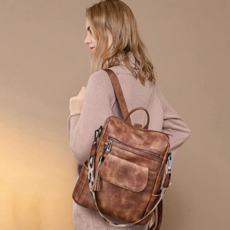Retro Leather Women's Backpack Urban Style, Large Capacity, Hot-Selling-Backpacks-Brown-Free Shipping Leatheretro