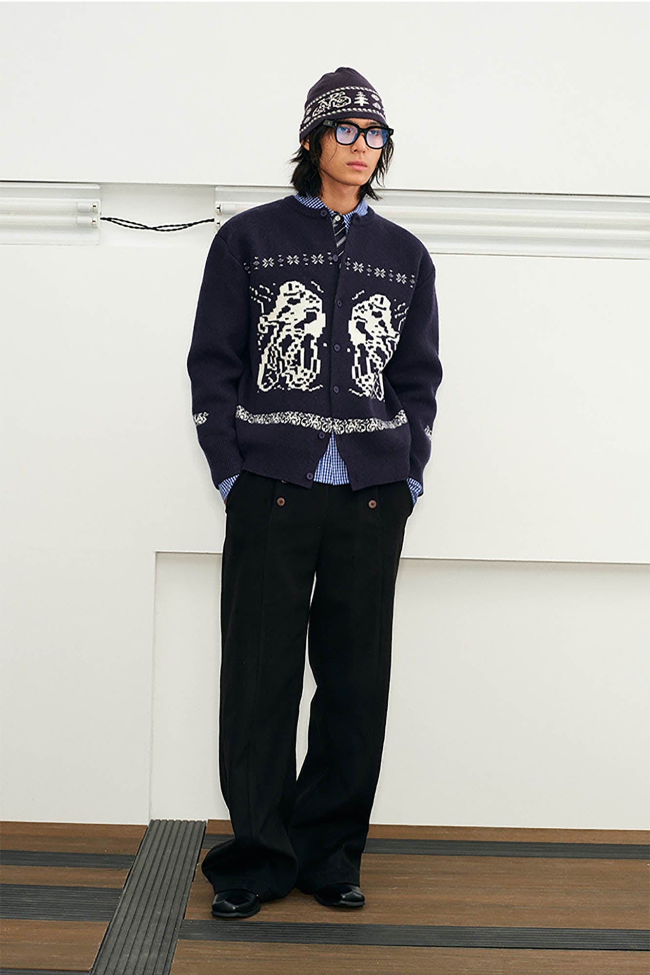 KREATE Fair Isle Button-Up Cardigan-Sweater-S-Blue-Free Shipping Leatheretro