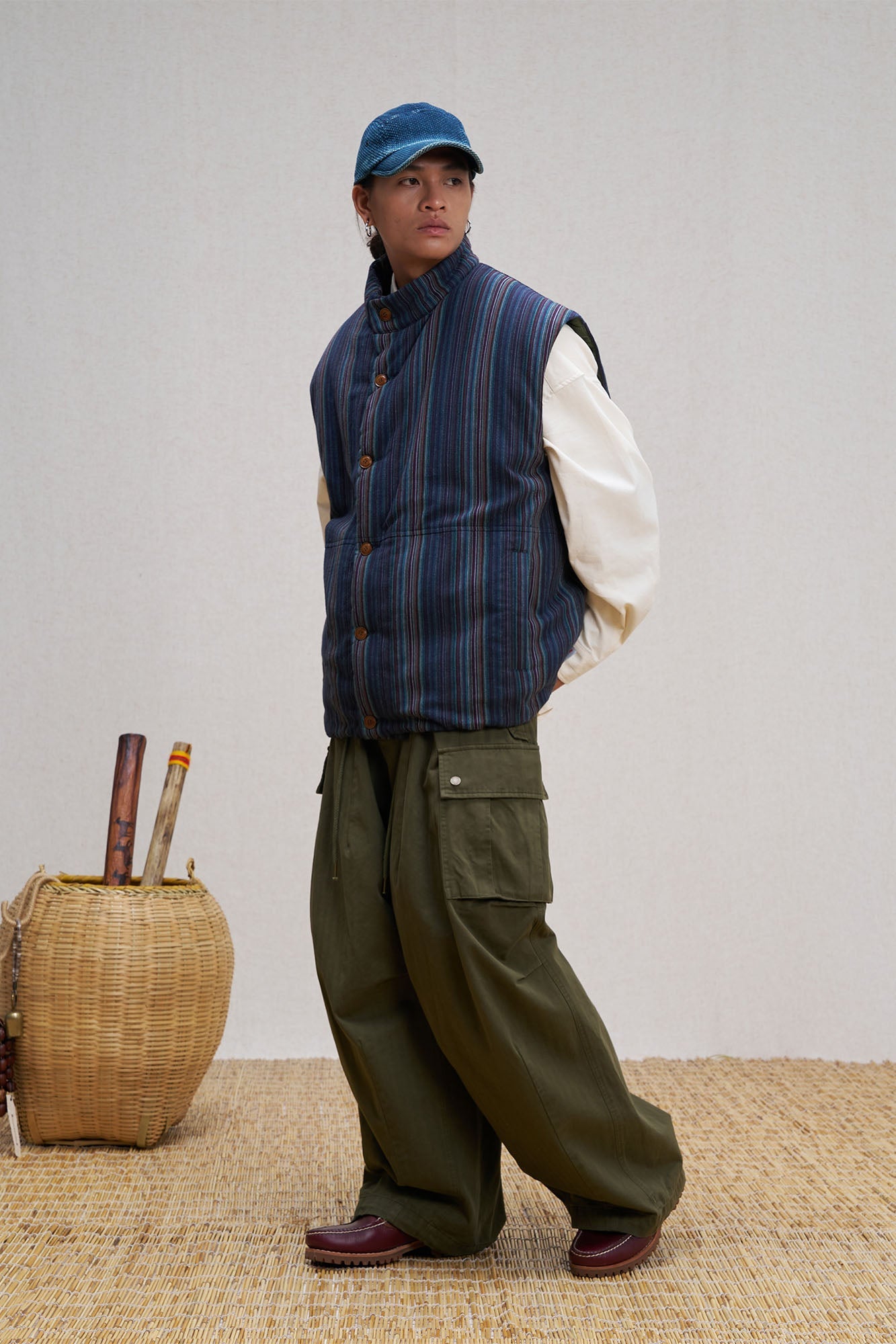 UNLIMITED MOTE Stripe Stand-Collar Padded Vest-Vest-S-Blue-Free Shipping Leatheretro