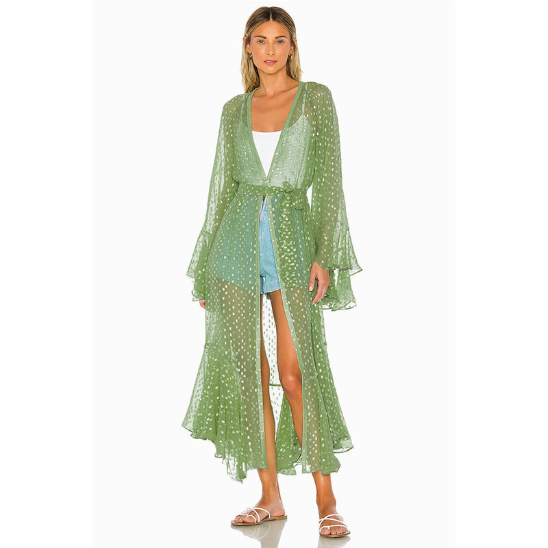 Sexy Cover Up Polka Dot Beach Dress-Boho Dresses-Green-One Size-Free Shipping Leatheretro