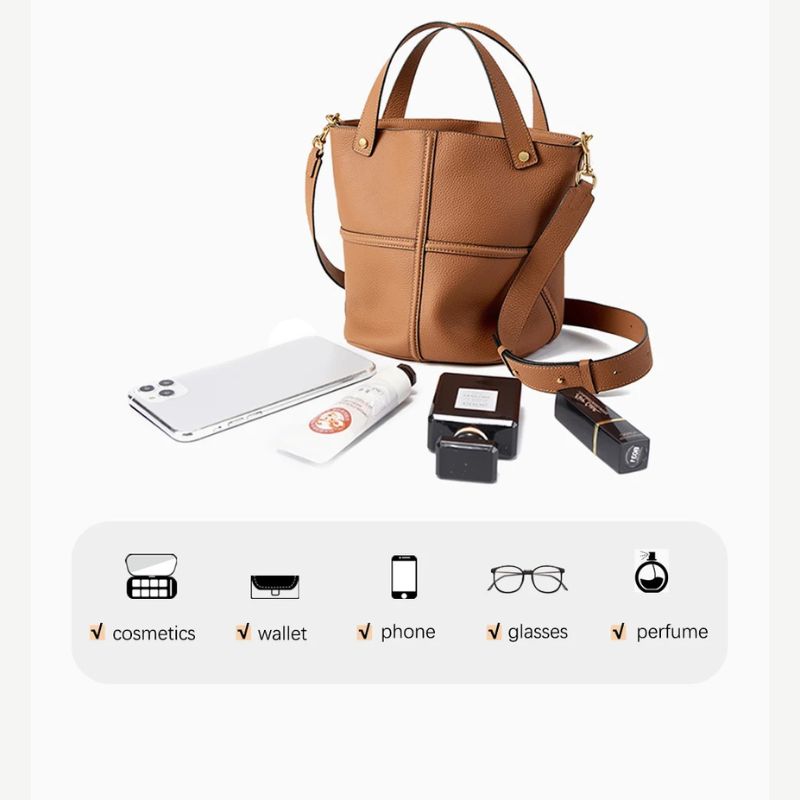 Genuine Leather Large Capacity Bucket Shoulder Bag-Handbags-Brown-Free Shipping Leatheretro