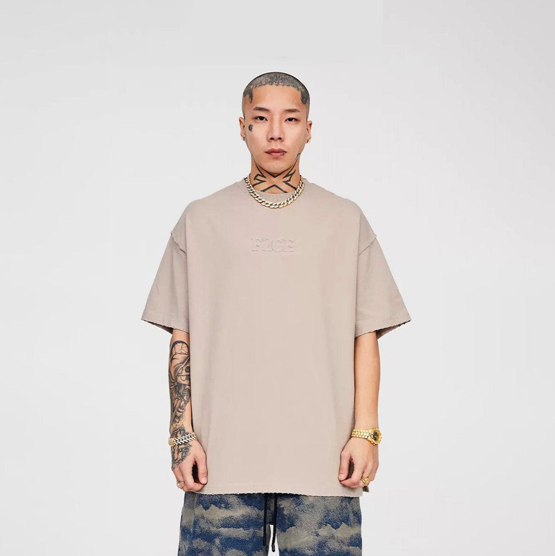 F2CE Essential Embossed LOGO Reversed T-Shirt-T Shirt-XS-Grey-Free Shipping Leatheretro