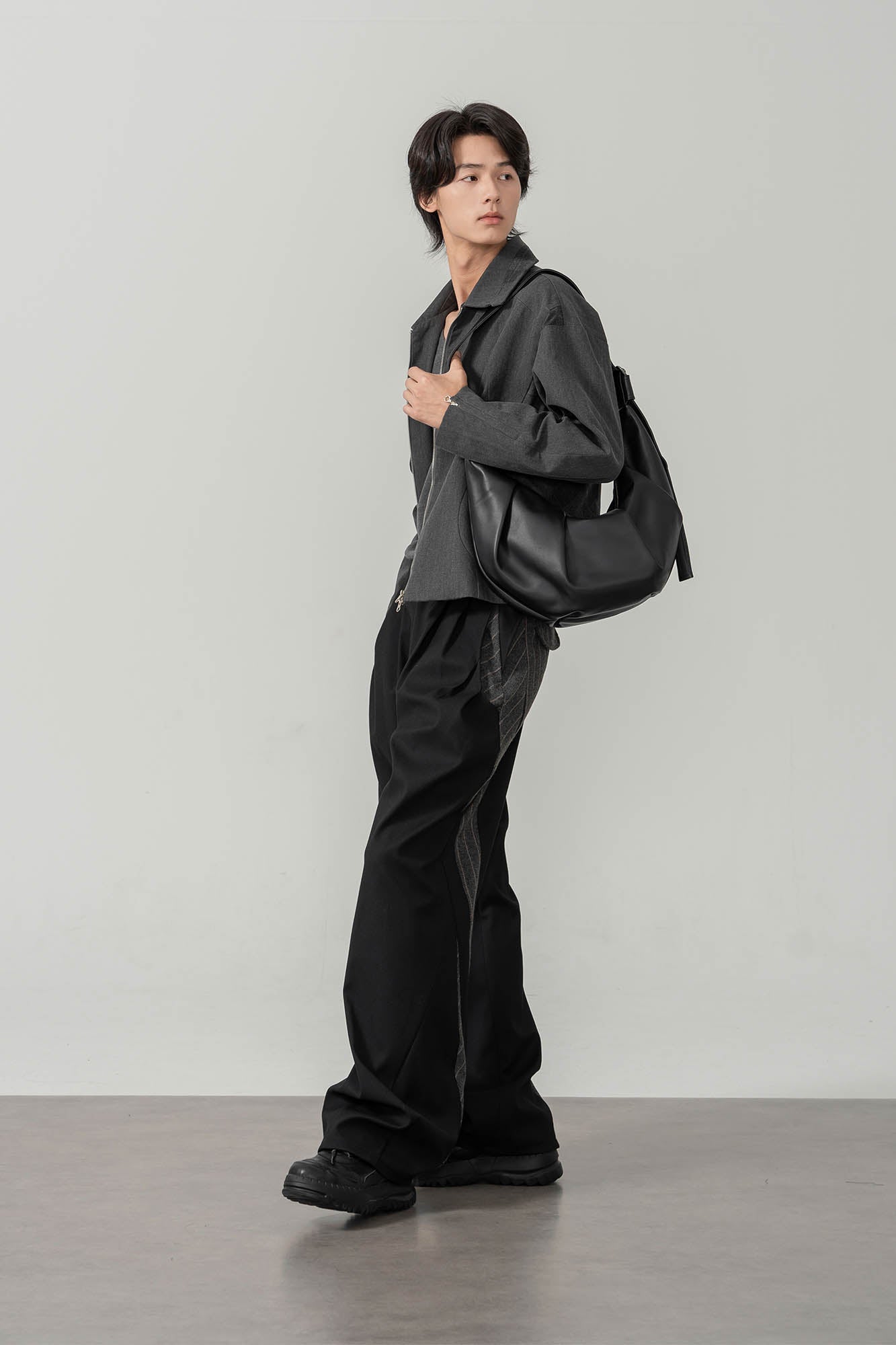 MOITIEDEPETALE Geometric Paneled Pinstripe Pleated Wide-Leg Trousers-Pants-XS-Free Shipping Leatheretro