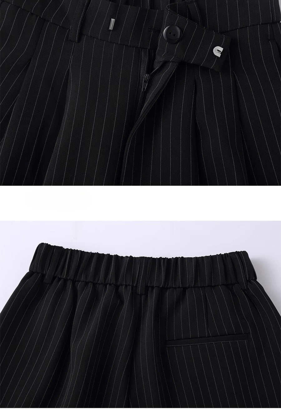 CLP Black Striped Relaxed-Fit Pants with Elastic Waist-Black-S-Free Shipping Leatheretro