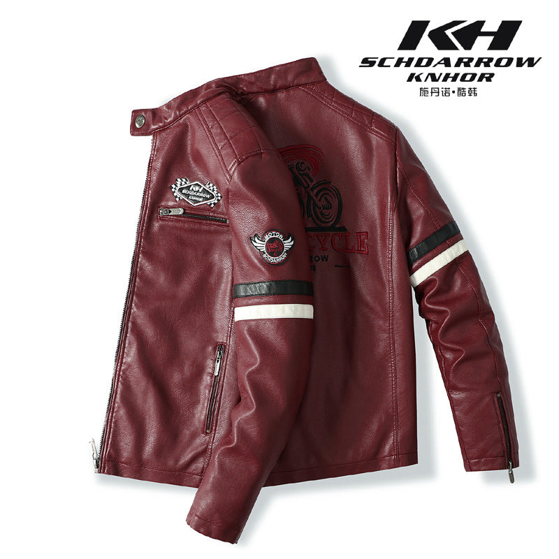 Men's Motorcycle Racing Faux Leather Jacket-red-EUR S-Free Shipping Leatheretro
