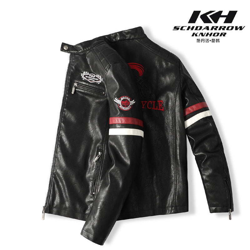 Men's Motorcycle Racing Faux Leather Jacket-red-EUR S-Free Shipping Leatheretro