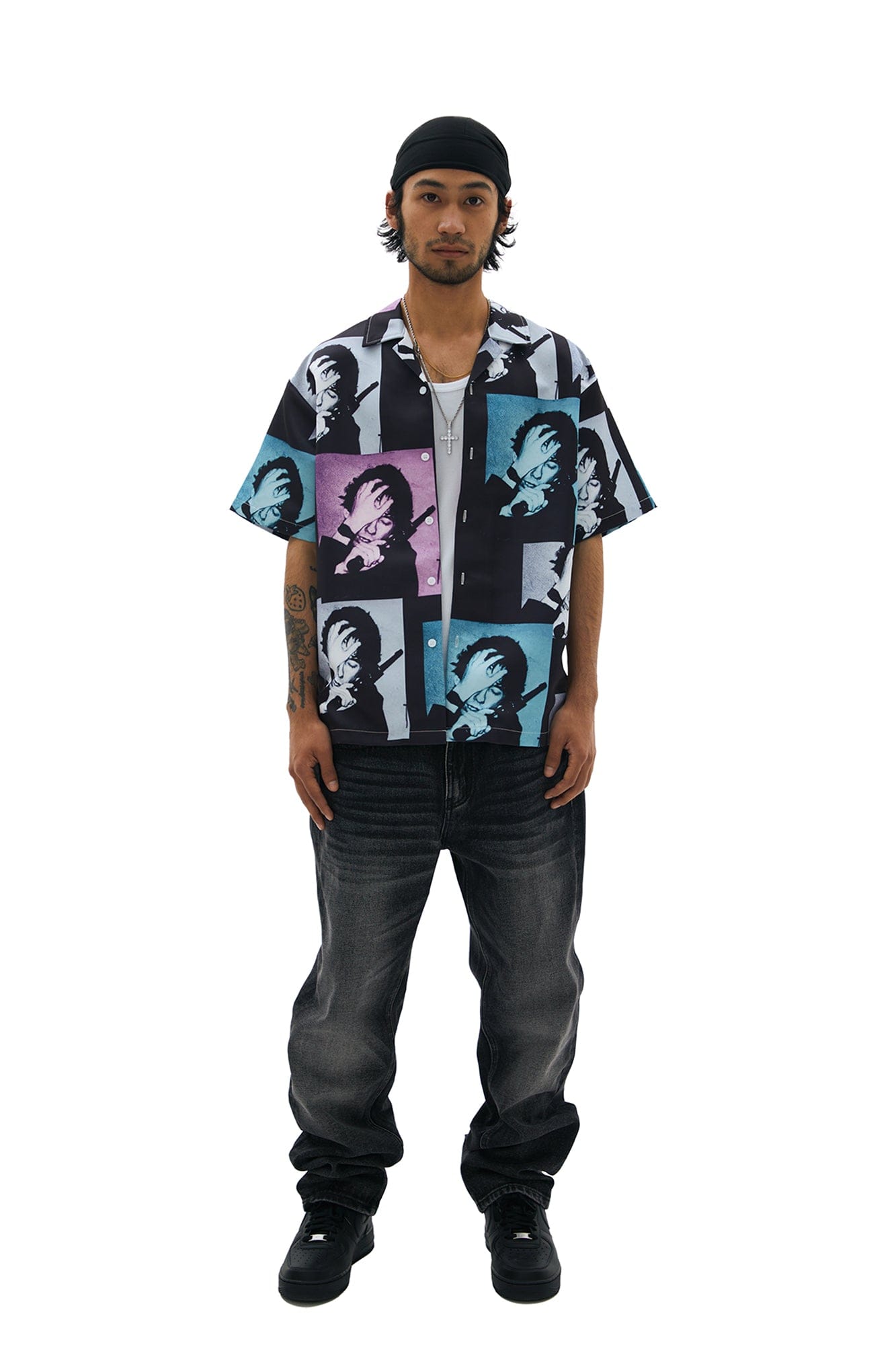 TECNINEGROUP Pop Art Portrait Graphic Cuban Half Shirt-Half shirt-Multicolor-S-Free Shipping Leatheretro