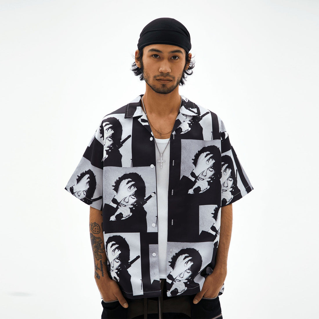 TECNINEGROUP Pop Art Portrait Graphic Cuban Half Shirt-Half shirt-Multicolor-S-Free Shipping Leatheretro