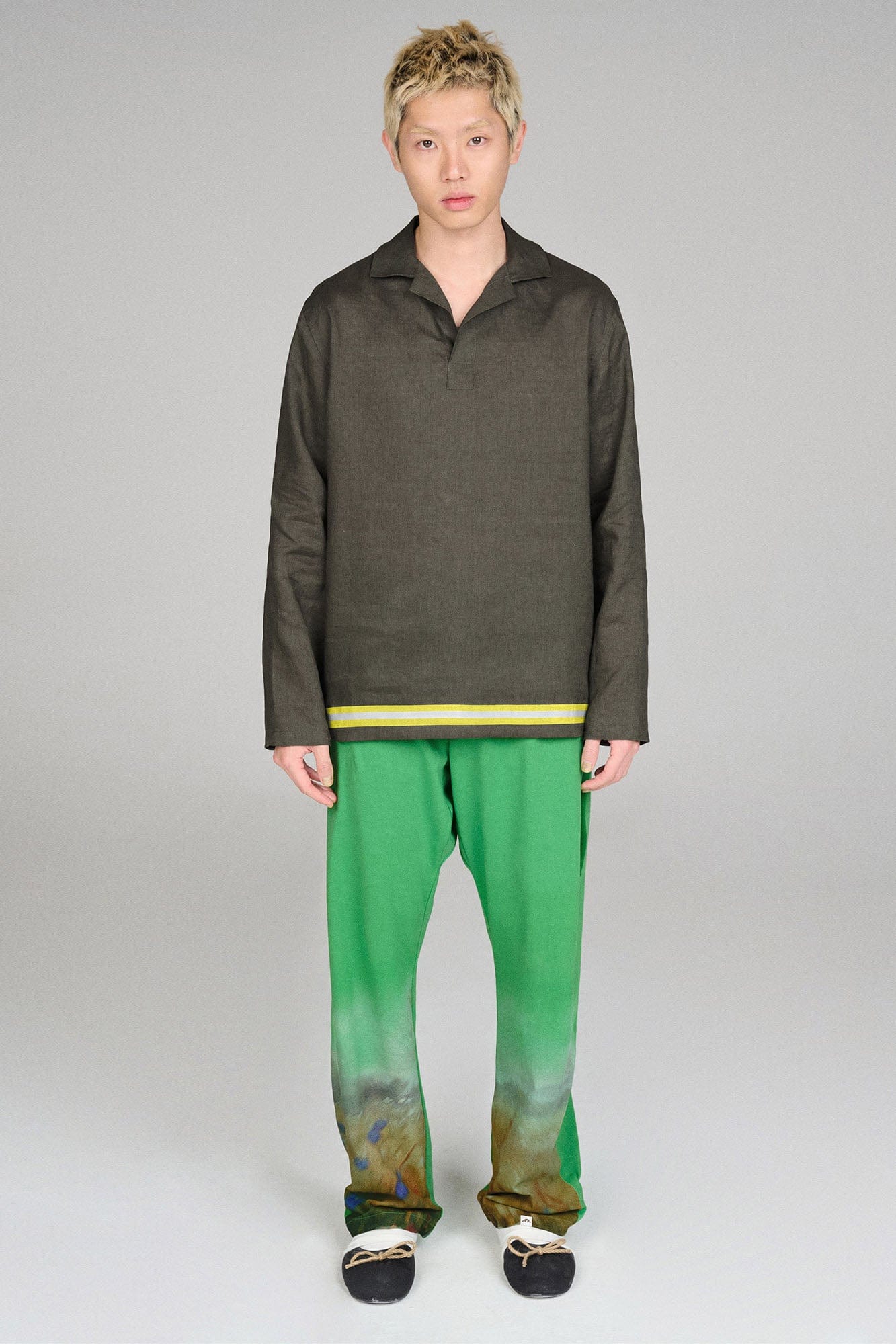 URBAN+FOREST Linen Reflective Trim Long-Sleeve Polo-L/S Tee-XS-Brown-Free Shipping Leatheretro
