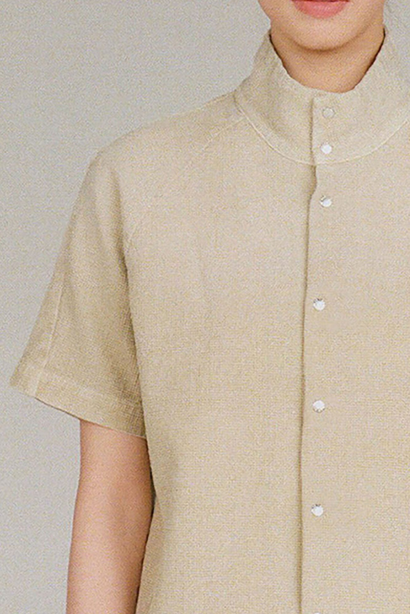 URBAN+FOREST Washed Waffle Stand Collar Half Shirt-Half shirt-XS-Blue-Free Shipping Leatheretro