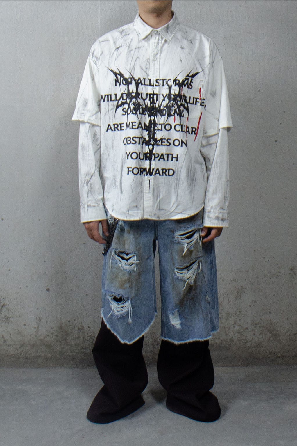 LUUUCAM Slogan Graphic Paintbrush Double-Layer Shirt-Shirt-S-Free Shipping Leatheretro