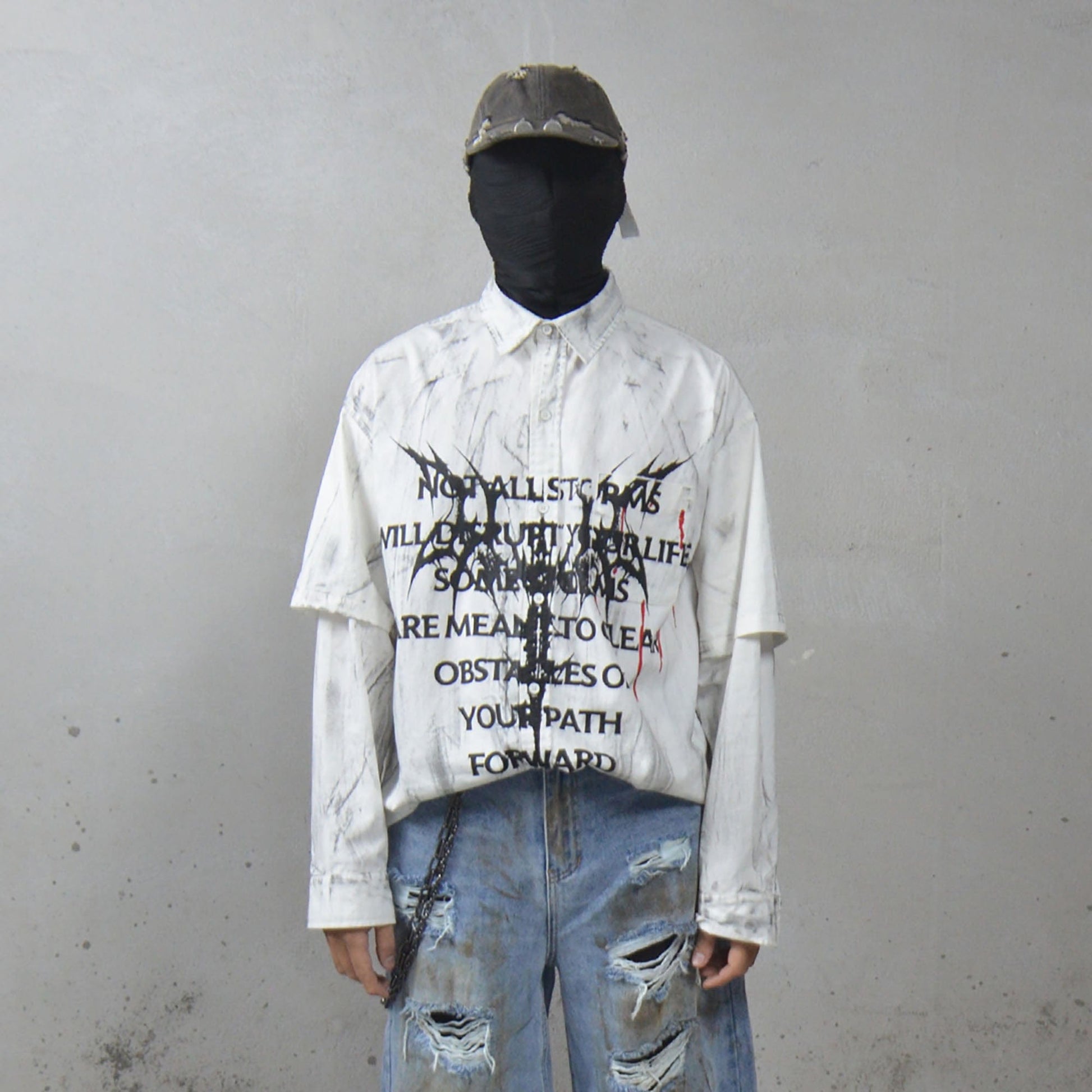 LUUUCAM Slogan Graphic Paintbrush Double-Layer Shirt-Shirt-S-Free Shipping Leatheretro