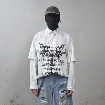 LUUUCAM Slogan Graphic Paintbrush Double-Layer Shirt-Shirt-S-Free Shipping Leatheretro