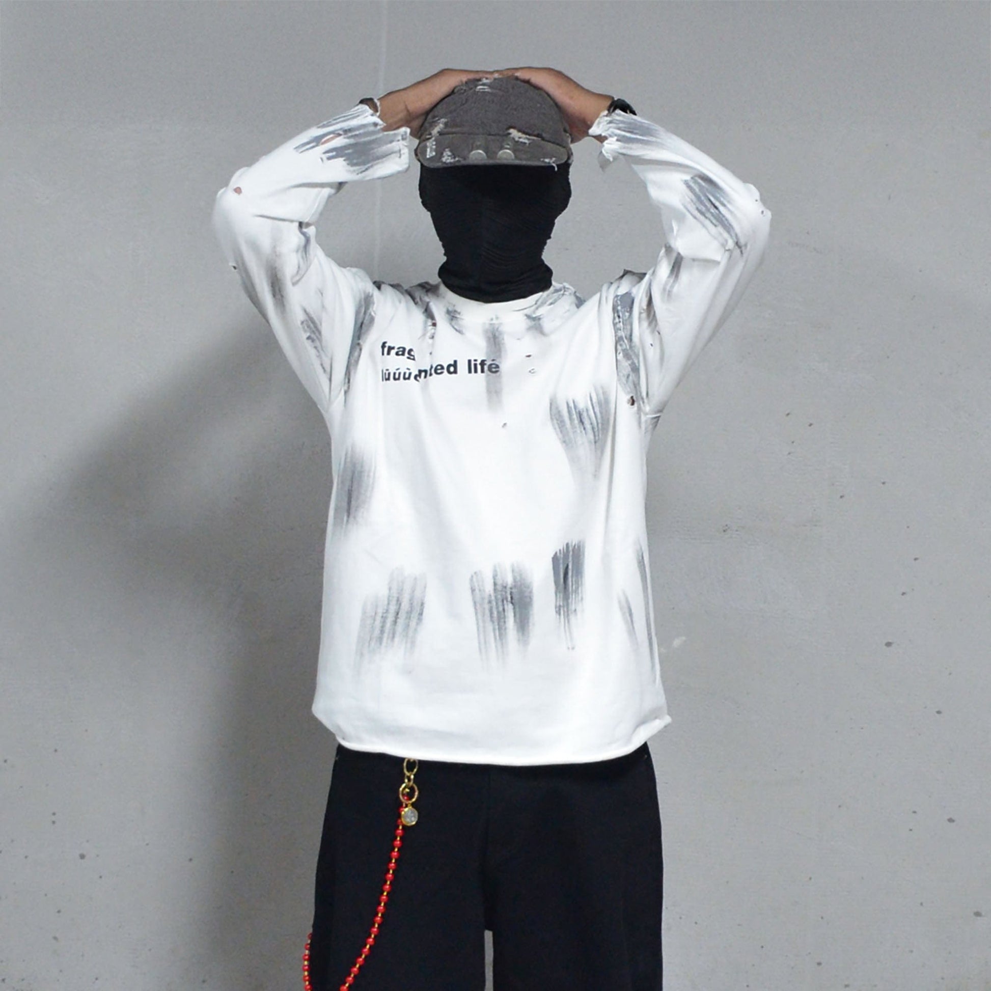 LUUUCAM Fragmented Life Distressed Brushstroke Tee-L/S Tee-S-Free Shipping Leatheretro