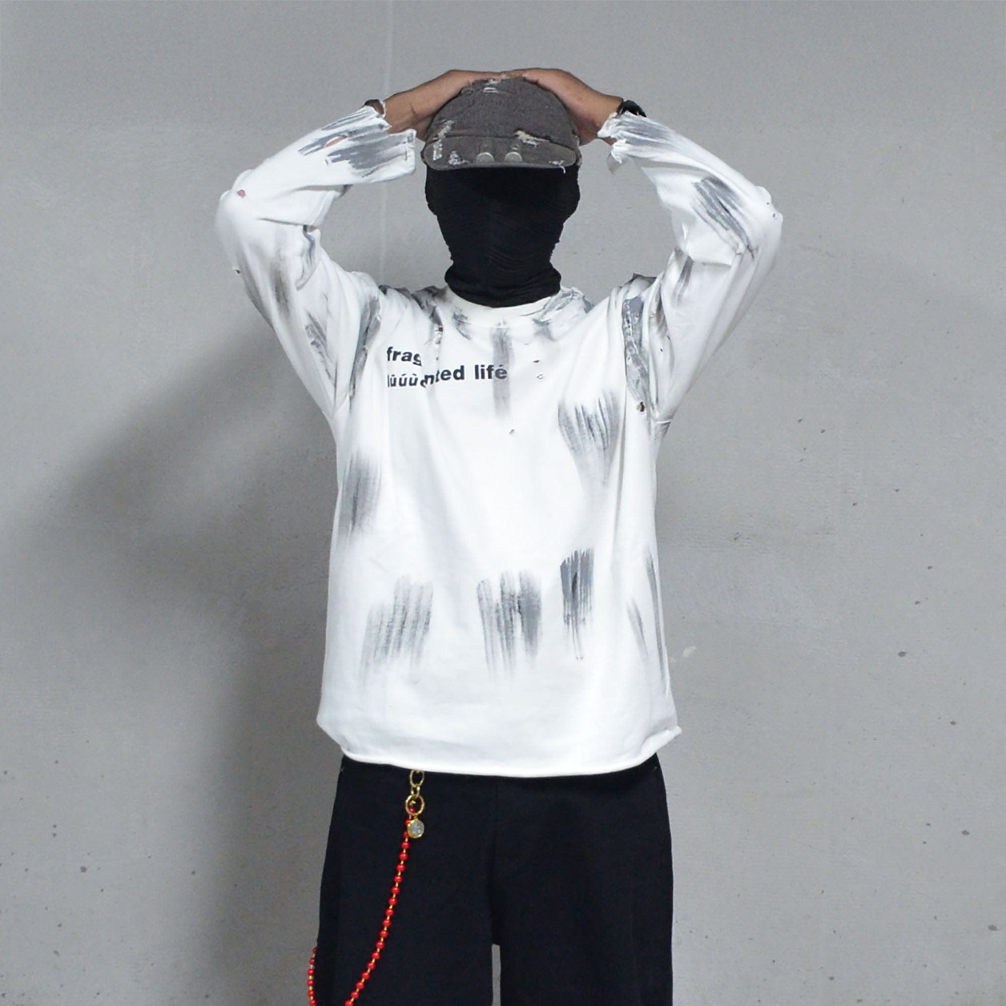 LUUUCAM Fragmented Life Distressed Brushstroke Tee-L/S Tee-S-Free Shipping Leatheretro