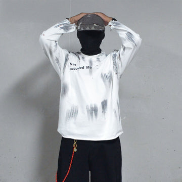 LUUUCAM Fragmented Life Distressed Brushstroke Tee-L/S Tee-S-Free Shipping Leatheretro