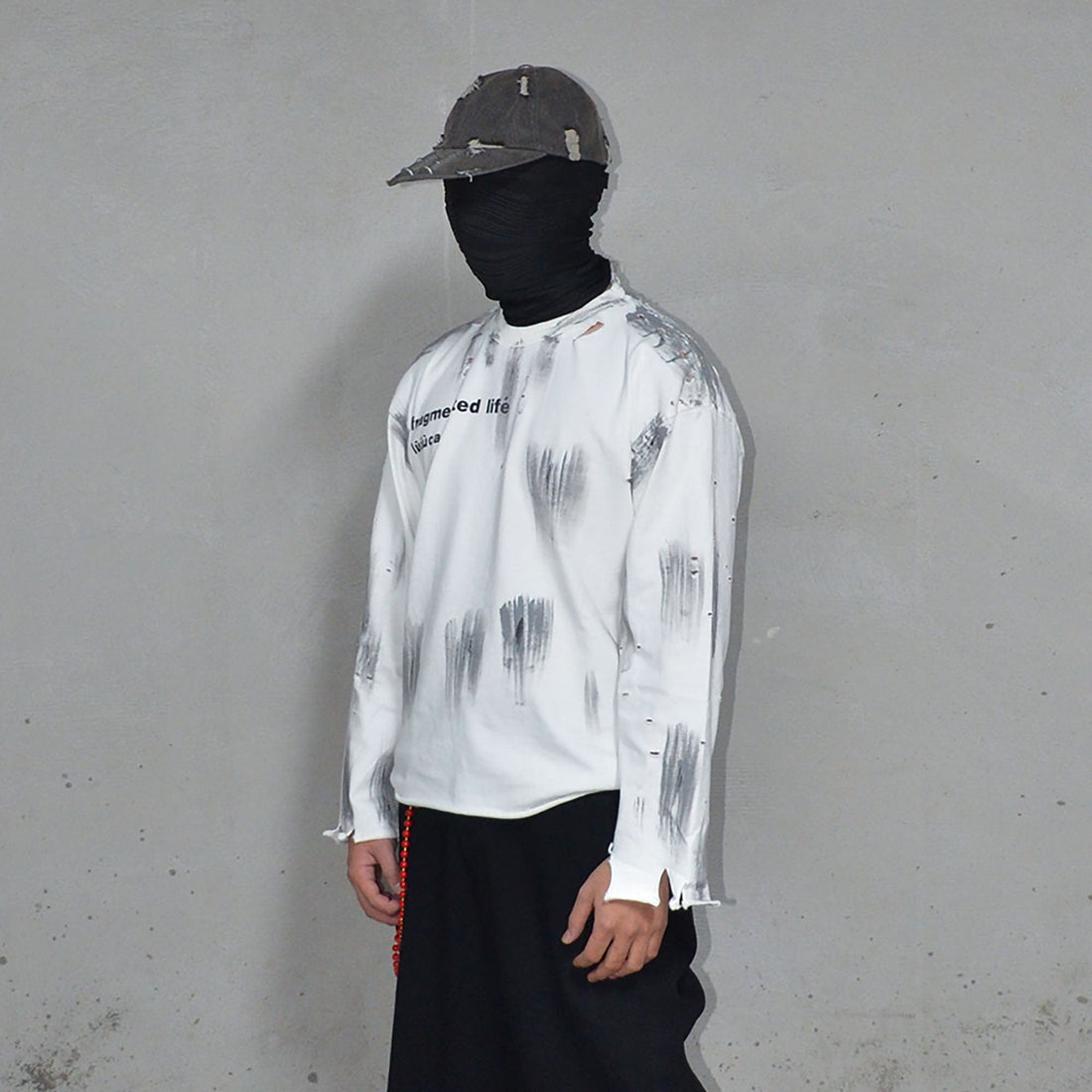 LUUUCAM Fragmented Life Distressed Brushstroke Tee-L/S Tee-S-Free Shipping Leatheretro