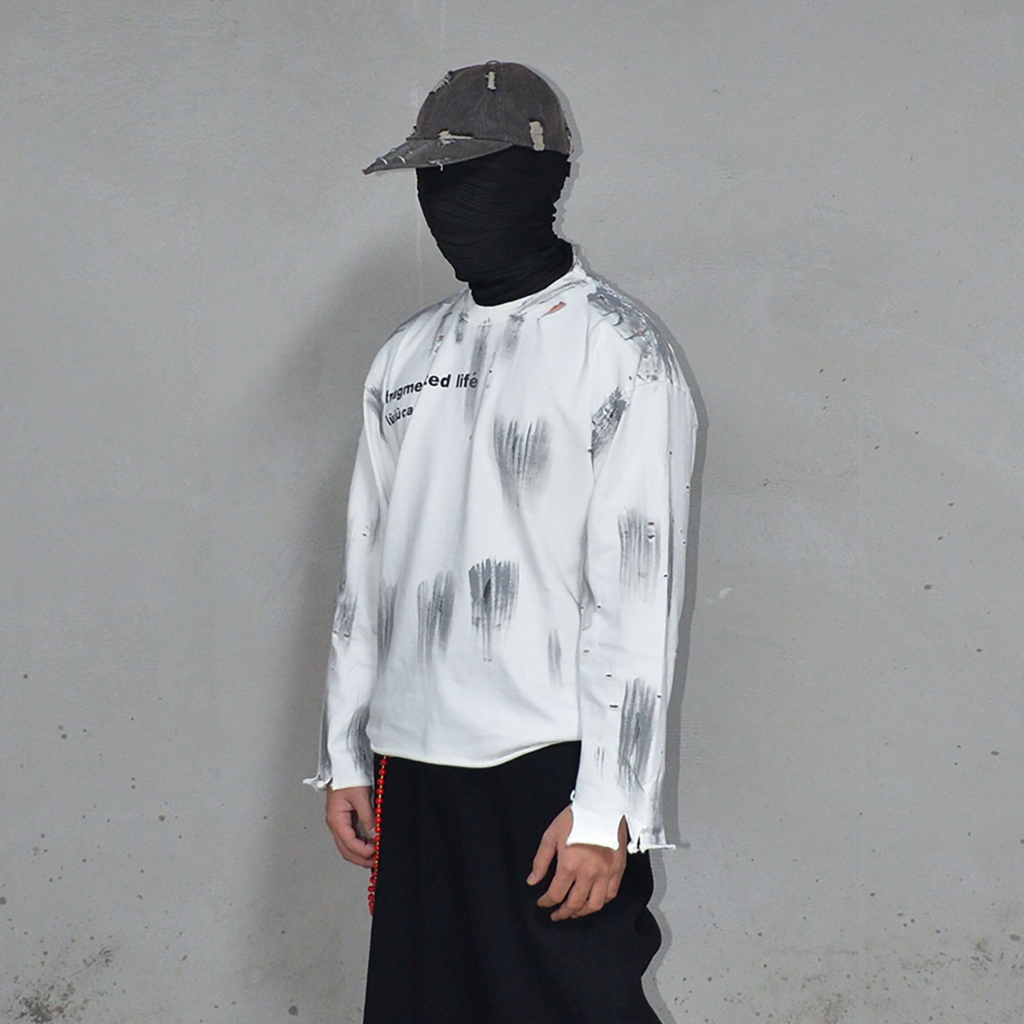LUUUCAM Fragmented Life Distressed Brushstroke Tee-L/S Tee-S-Free Shipping Leatheretro