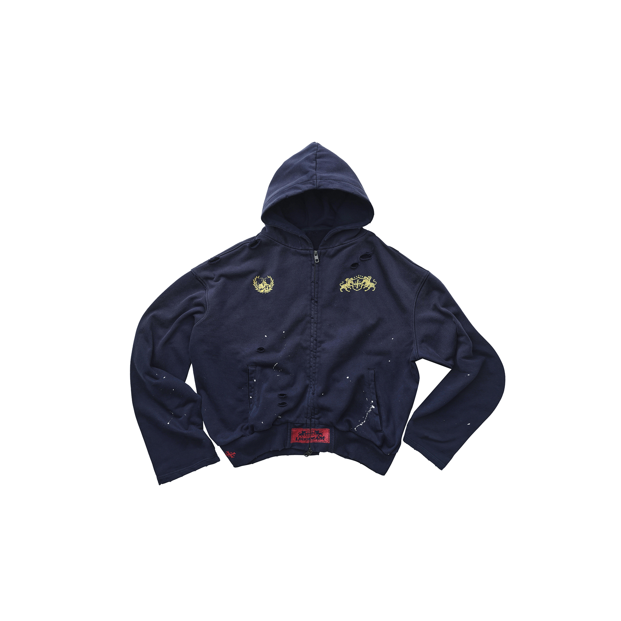 LUUUCAM Paint-Splattered Distressed Zip Hoodie-Jacket-S-Free Shipping Leatheretro