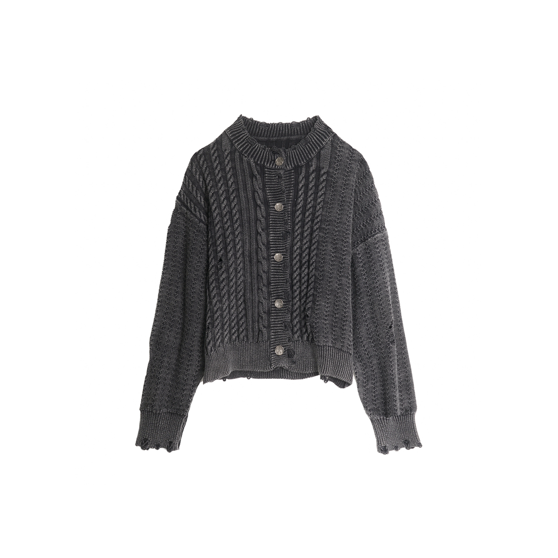 LUUUCAM Ribbed Distressed Button-Up Knit-Sweater-S(Preorder)-Free Shipping Leatheretro
