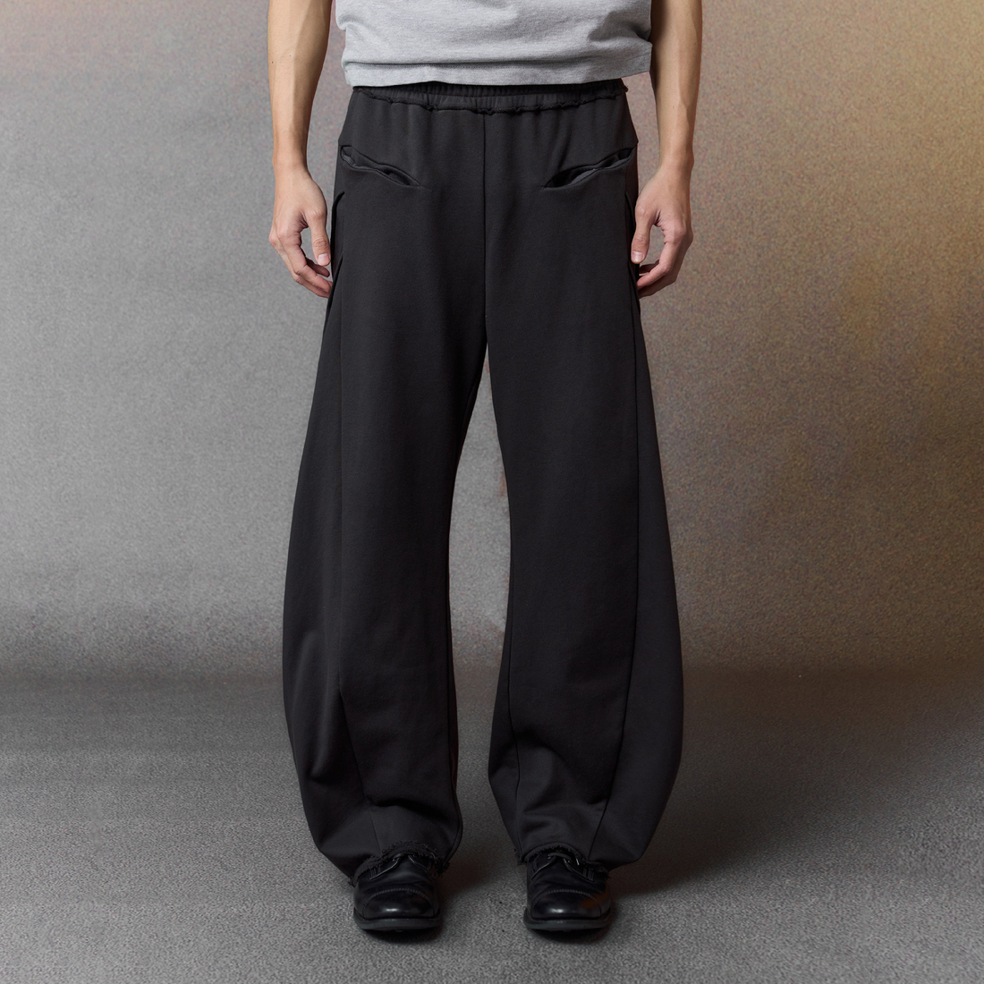 ALVNG AR ANTS Curved-Leg Pleated Raw-Hem Sweatpants-Pants-S-Free Shipping Leatheretro