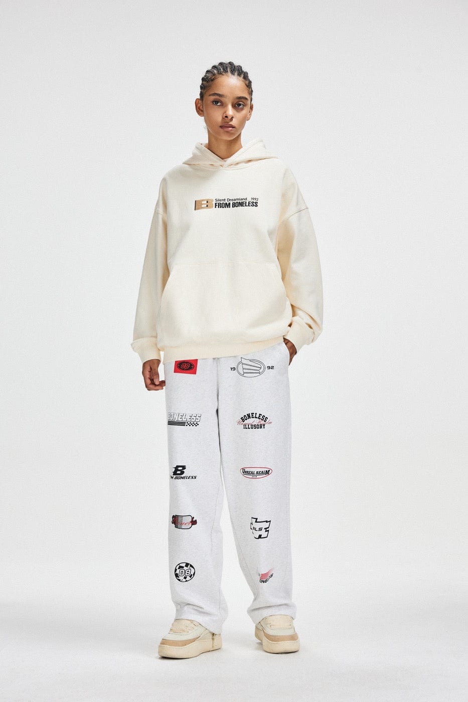BONELESS Racing Logo Sweatpants-Pants-S-Grey-Free Shipping Leatheretro